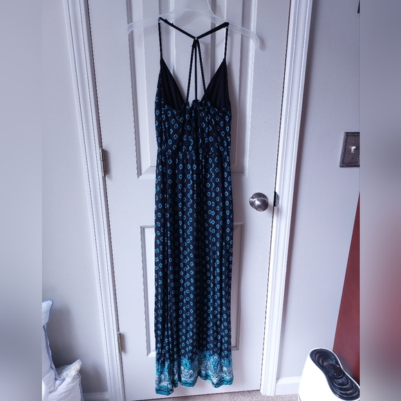 Xhilaration - Black & Blue Geometric Floral Spaghetti Strap Maxi Dress w/ Slit - Picture 3 of 10